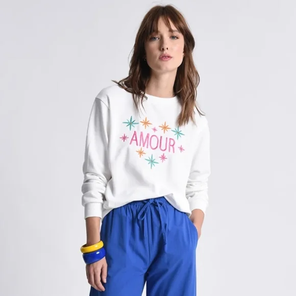 Molly Bracken White 'Amour' Crewneck Sweatshirt with Pastel Star Motif - Picture 1 of 4